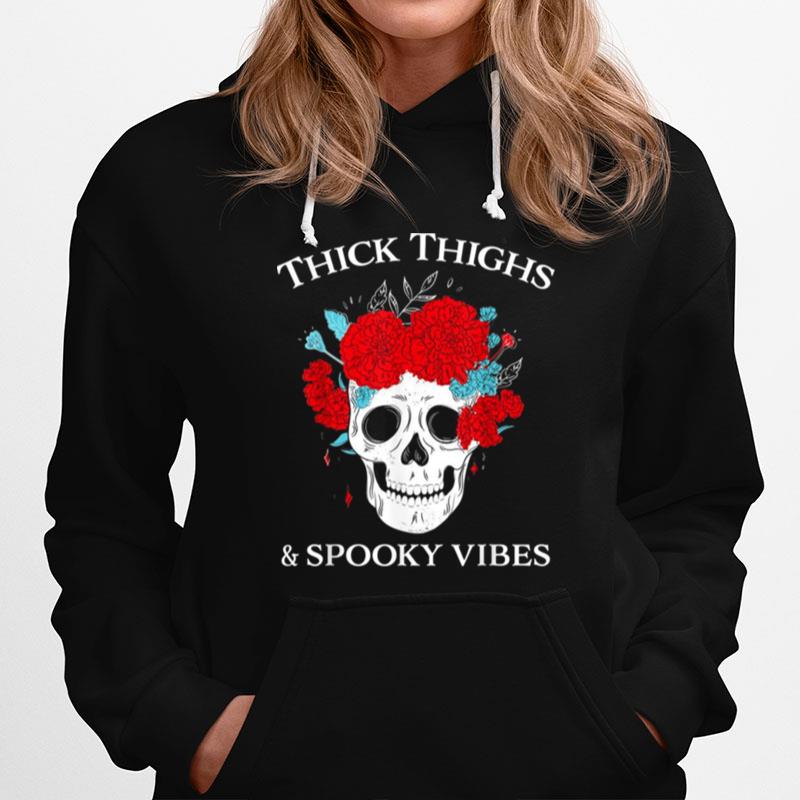 Thick Thighs And Spooky Vibes Floral Skull Hoodie