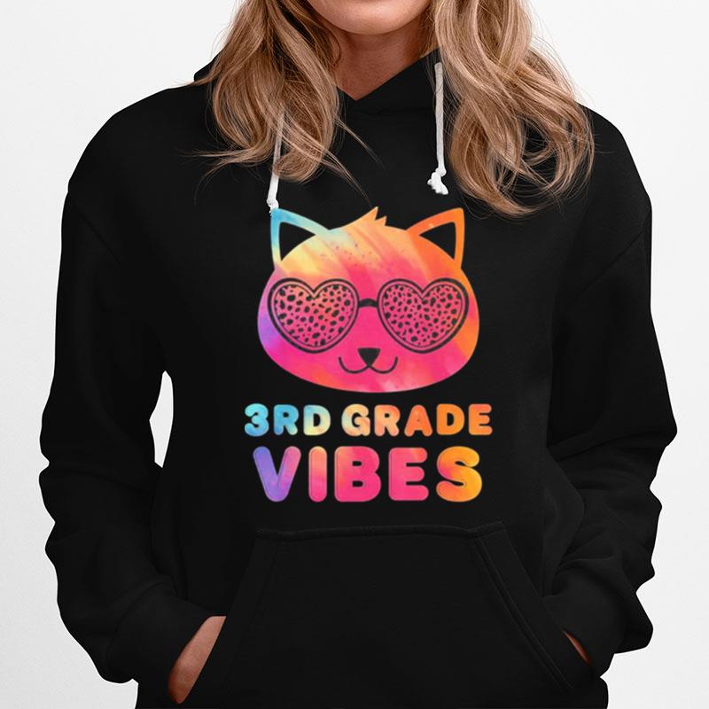 Third 3Rd Grade Vibes Colorful Cat Kitty Girl Leopard Eyes Hoodie