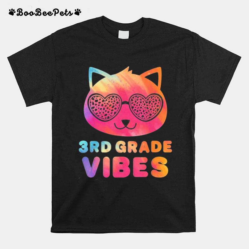 Third 3Rd Grade Vibes Colorful Cat Kitty Girl Leopard Eyes T-Shirt