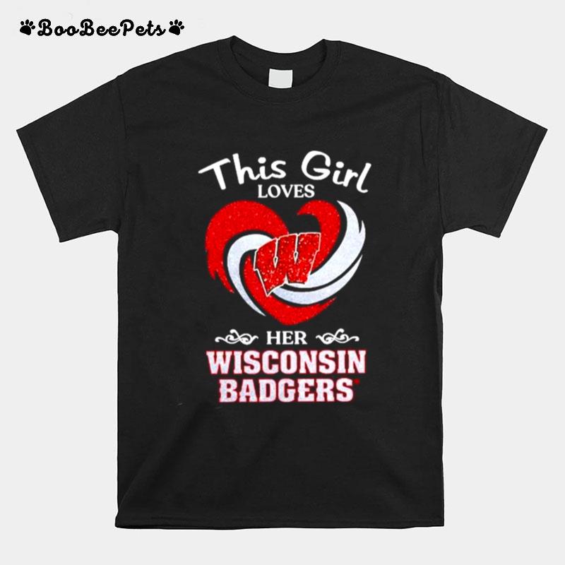 This Girl Loves Her Wisconsin Badgers Heart Diamond T-Shirt