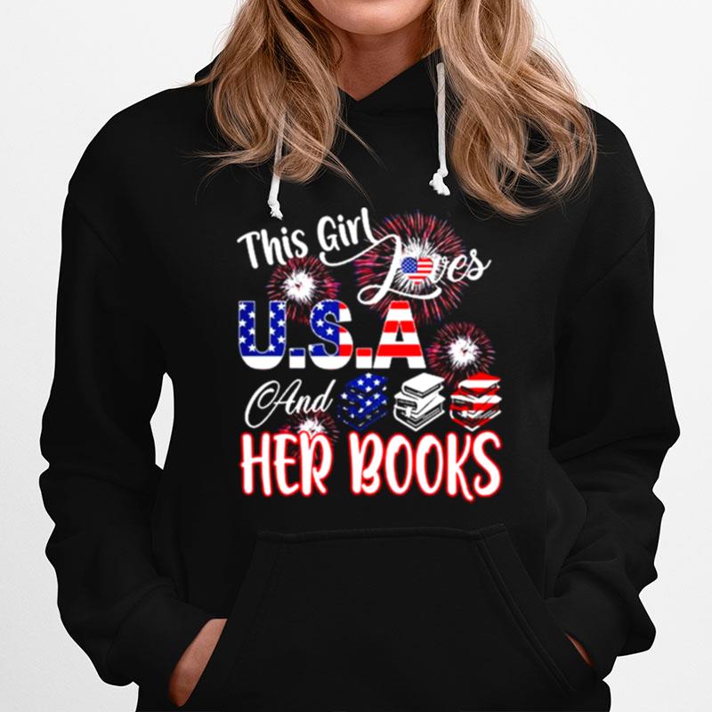 This Girl Loves Usa And Her Books Firework American Flag Hoodie