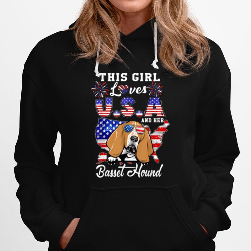 This Girl Loves Usa And Her Dog 4Th Of July Basset Hound T B0B45Pfhq9 Hoodie