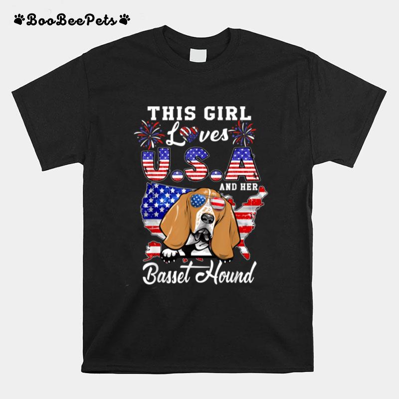This Girl Loves Usa And Her Dog 4Th Of July Basset Hound T B0B45Pfhq9 T-Shirt