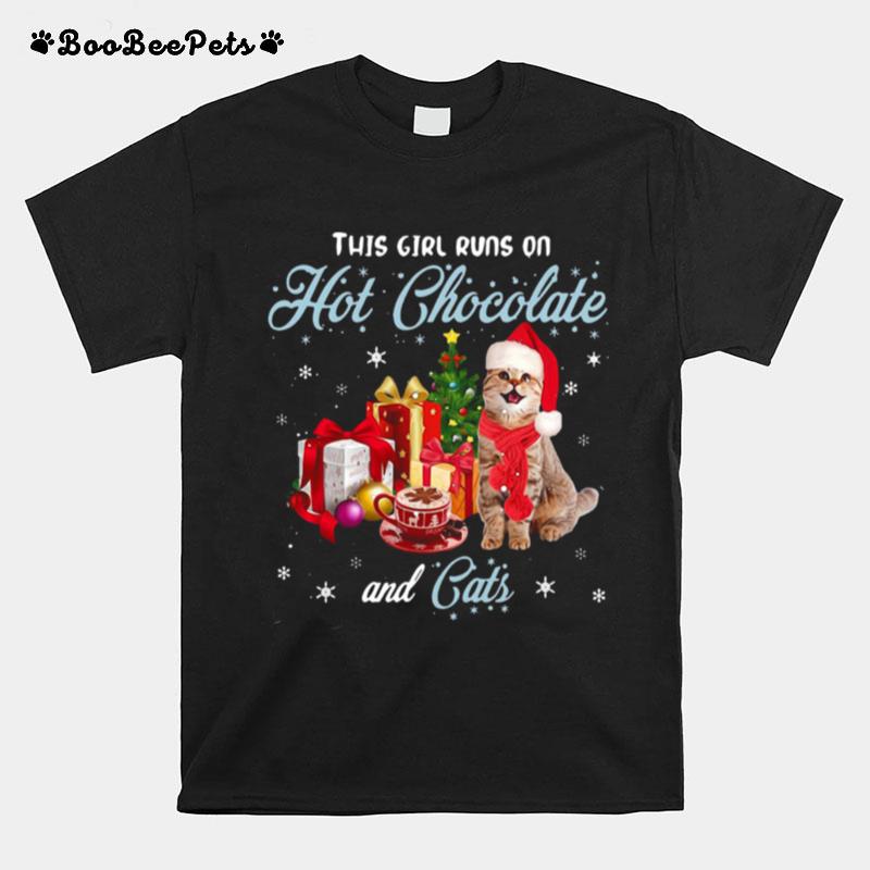 This Girl Runs On Hot Chocolate And Cats Christmas T-Shirt