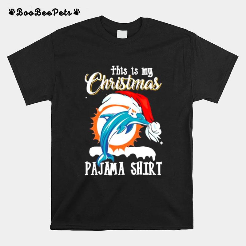 This Is My Christmas Pajama Dolphins Miami Hat Santa T-Shirt