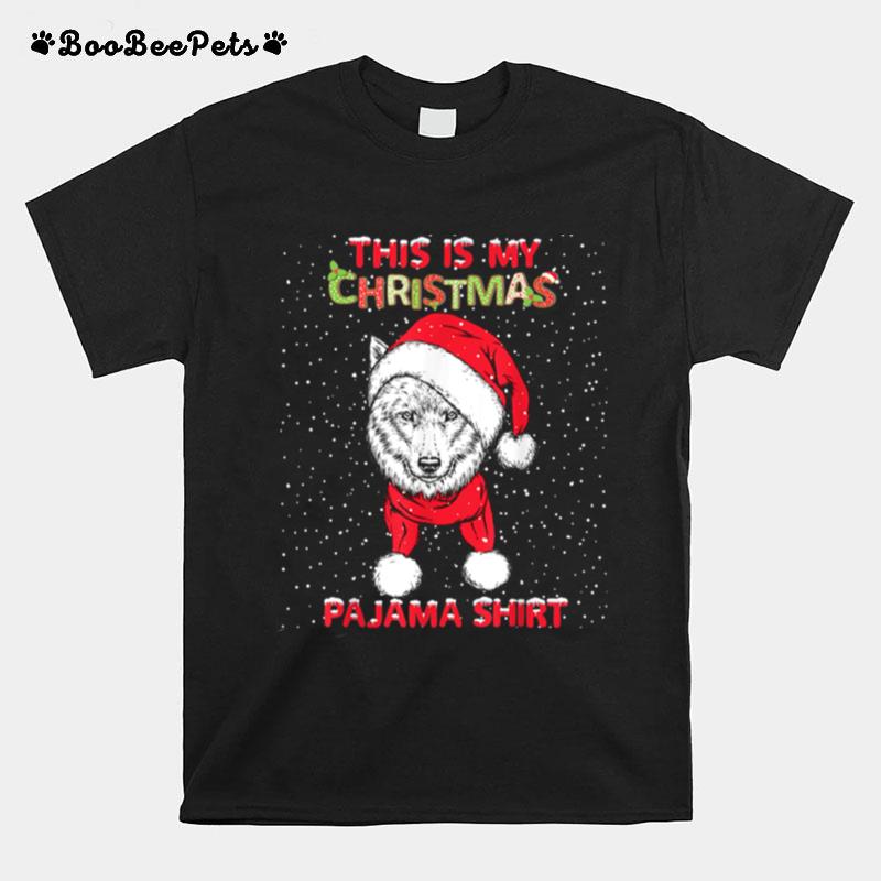 This Is My Christmas Pajama Wolf With Santa Hate T-Shirt