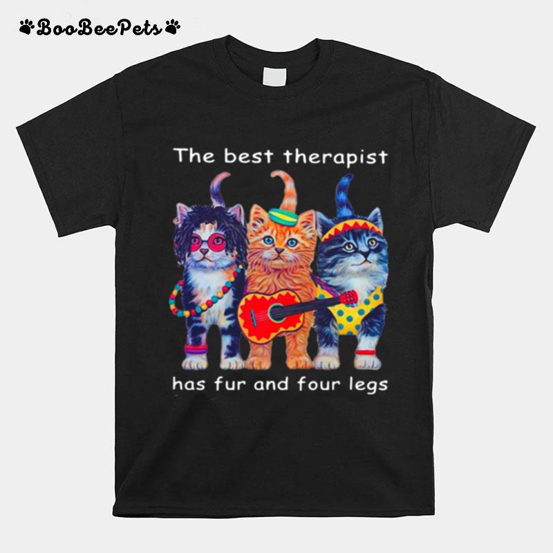 Three Cats Guitar The Best Therapist Has Fur And Four Legs T-Shirt