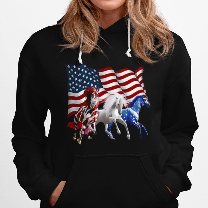 Three Horse American Flag Hoodie