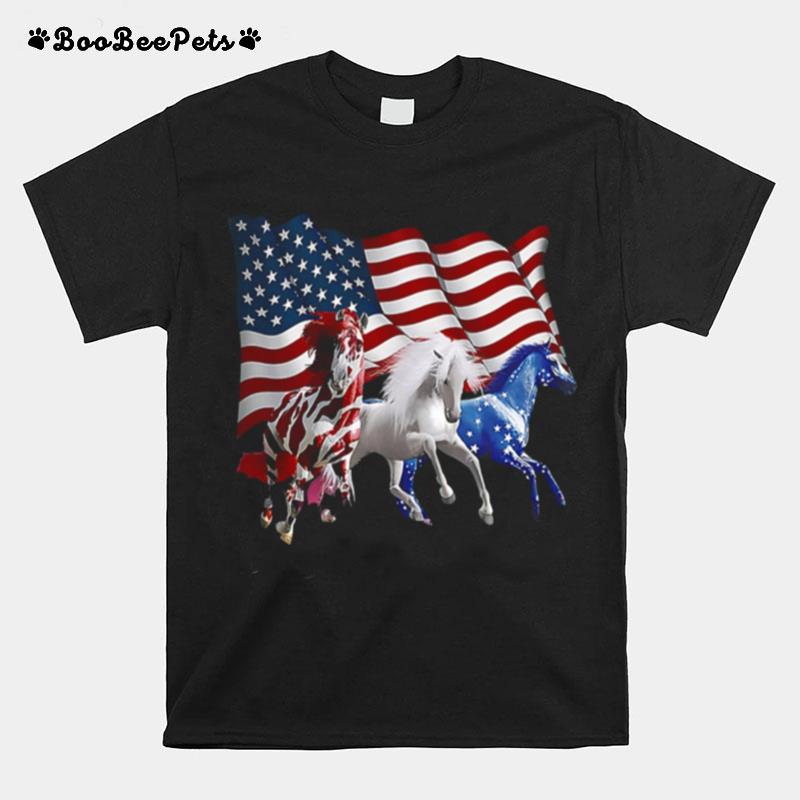 Three Horse American Flag T-Shirt