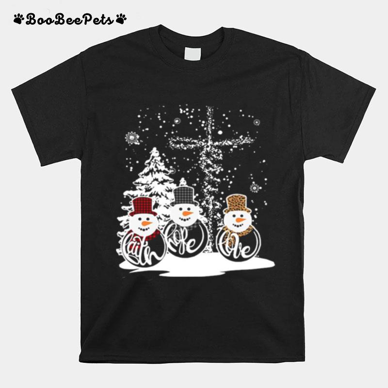 Three Snowman Merry Christmas T-Shirt