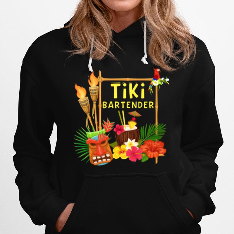 Tiki Bartender Tiki Head Tiki Torches Parrot Tropical Flower Hoodie