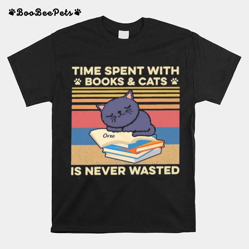 Time Spent With Books And Cats Is Never Wasted Vintage T-Shirt