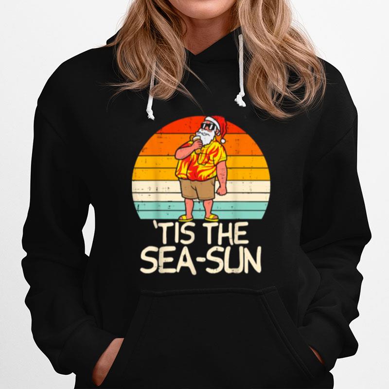 Tis The Sea Sun Santa Sunset Retro Christmas Vintage Hoodie