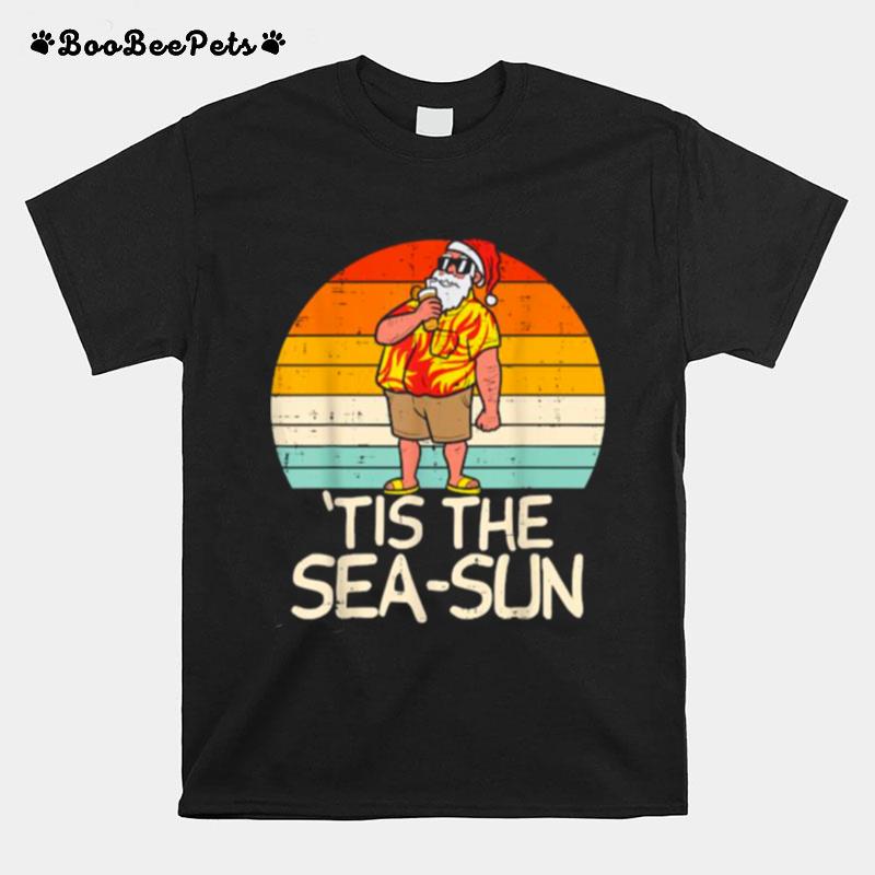 Tis The Sea Sun Santa Sunset Retro Christmas Vintage T-Shirt