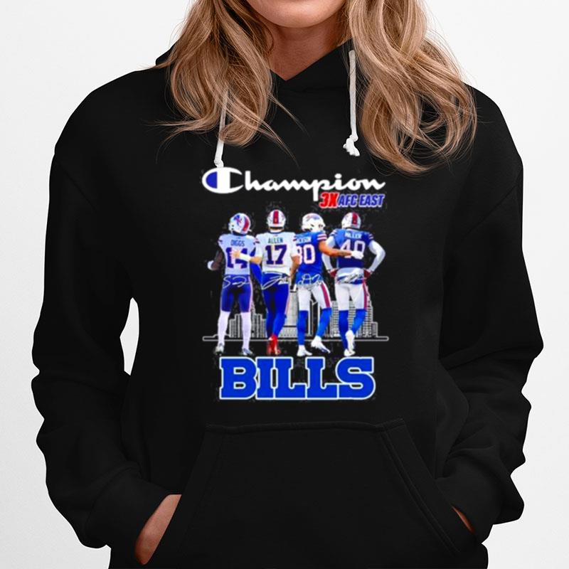 Top Diggs Allen Jackson And Miller Champion 3X Afc East Bills Signatures 2022 Hoodie