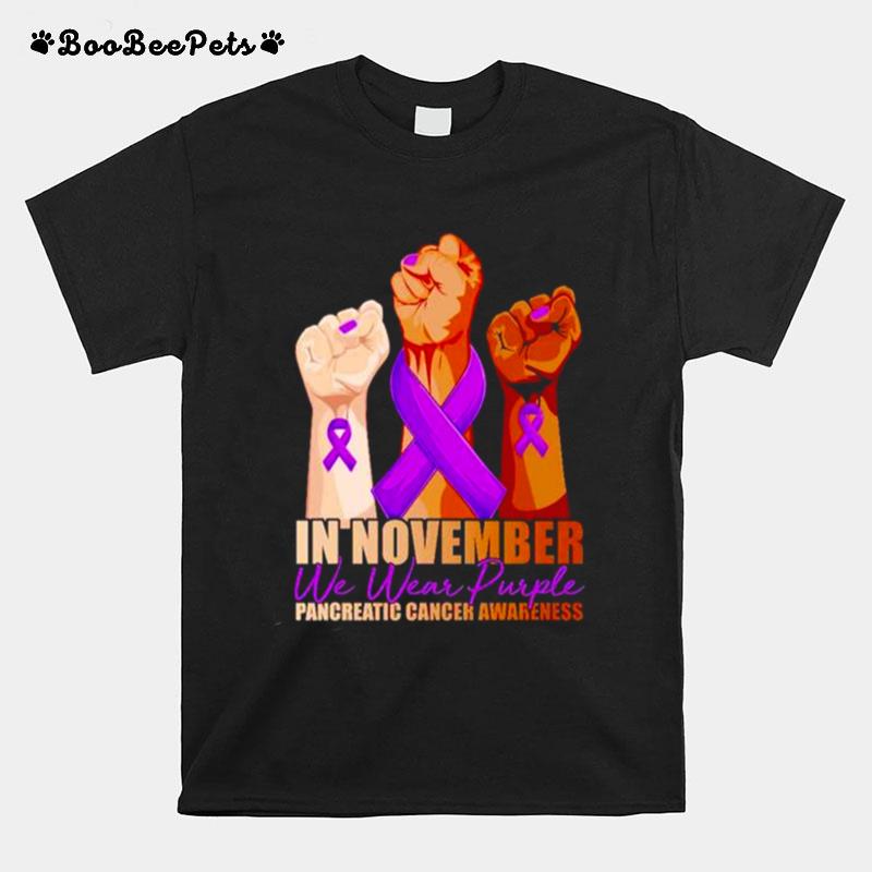 Top In November We Wear Purple Pancreatic Cancer Awareness Strong Fists T-Shirt