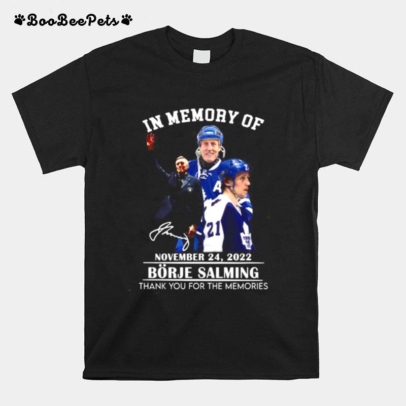 Toronto Maple Leafs Borje Salming In Memory 2022 Thank You For The Memories Signature Mens T-Shirt