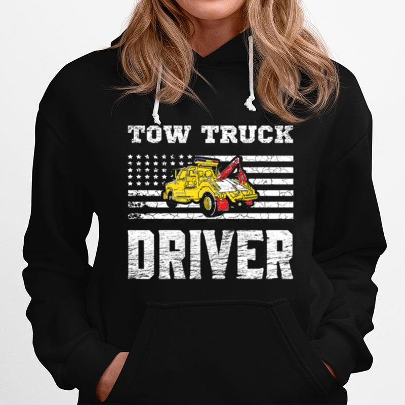 Tow Truck Driver Yellow Line Daddy Us Flag Distressed Hoodie