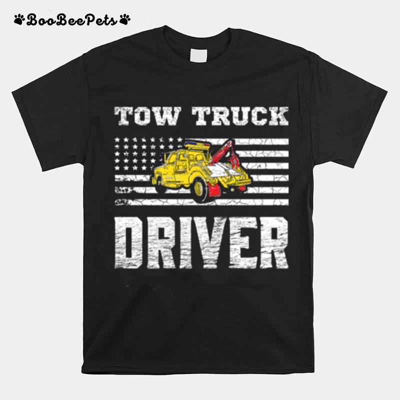 Tow Truck Driver Yellow Line Daddy Us Flag Distressed T-Shirt