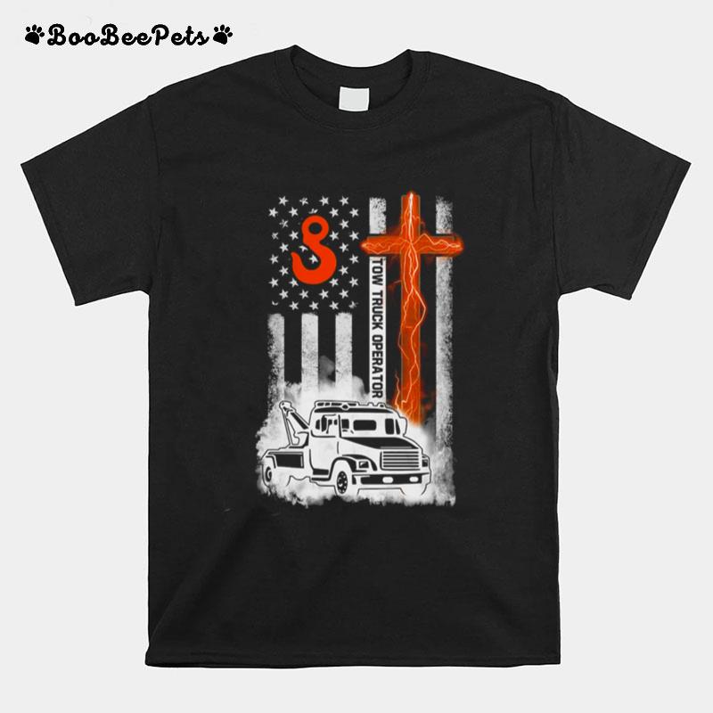 Tow Truck Operator With American Flag T-Shirt