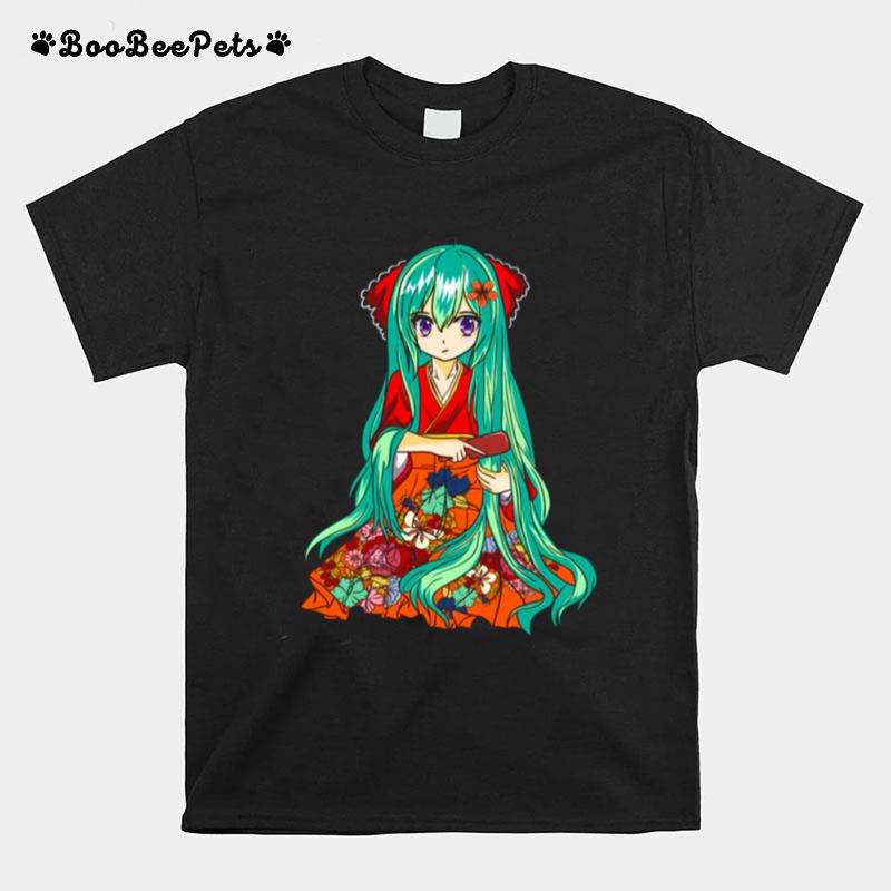 Traditional Japanese Anime Girl Cherry Blossoms T-Shirt