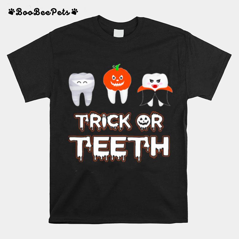 Trick Or Teeth Pumpkin Witch Halloween T-Shirt