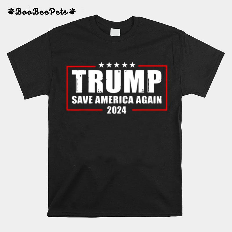 Trump 2024 Save America Again Trump American Flag T-Shirt