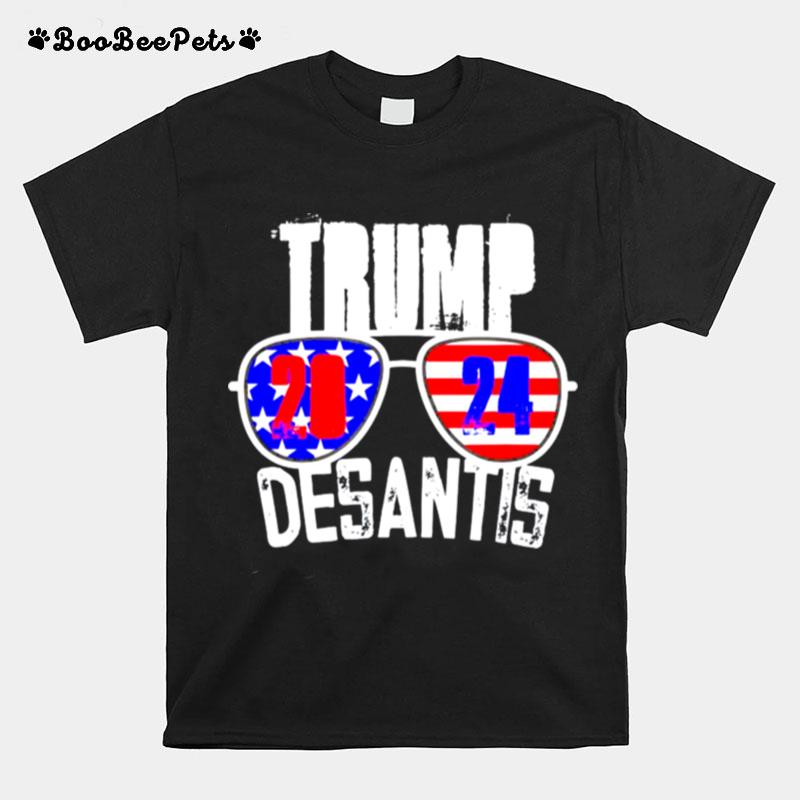 Trump Desantis 2024 Cool Sunglasses American Flag T-Shirt