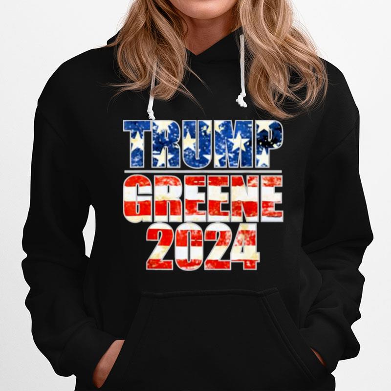 Trump Greene 2024 Gop Maga Republican American Flag Tee Hoodie