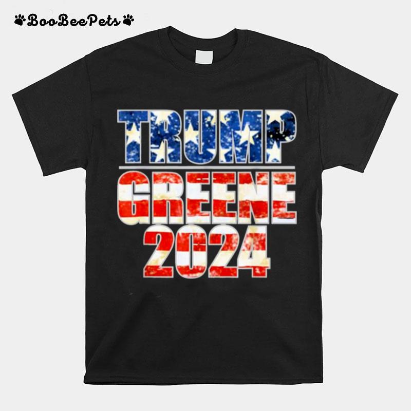 Trump Greene 2024 Gop Maga Republican American Flag Tee T-Shirt