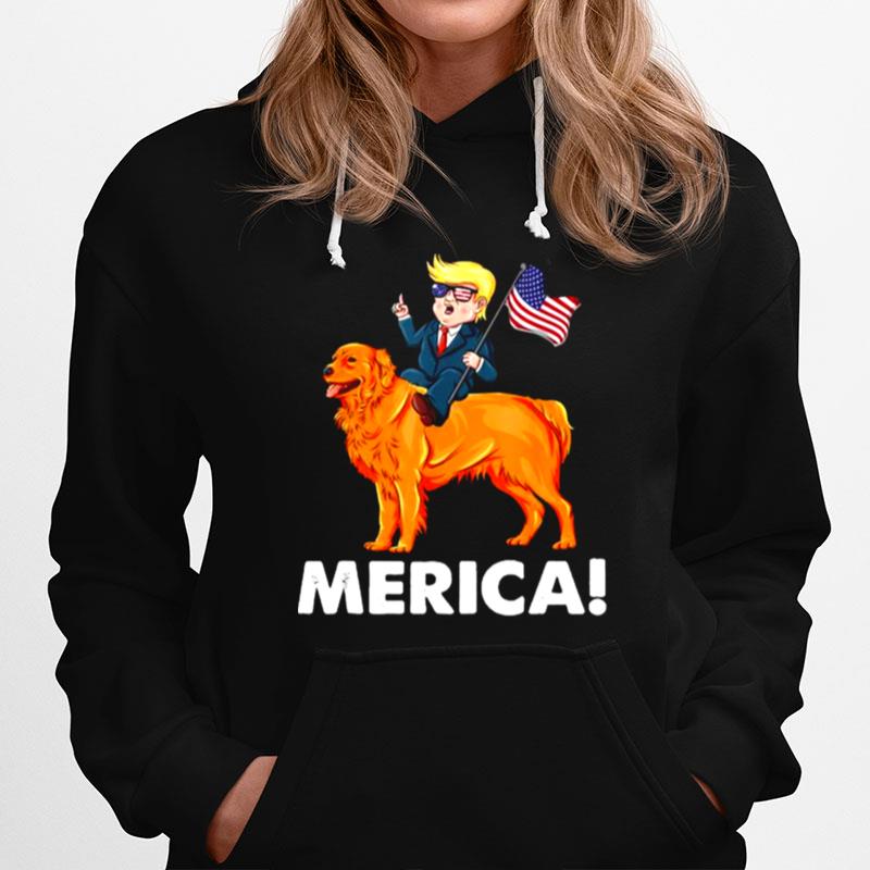 Trump Merica Riding A Golden Retriever Dog Patriotic Hoodie
