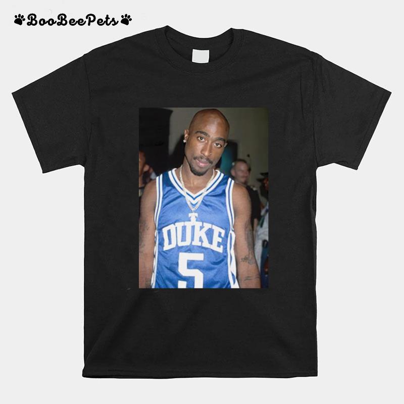 Tupac Shakur Wearing Duke Blue Devils Jersey T-Shirt