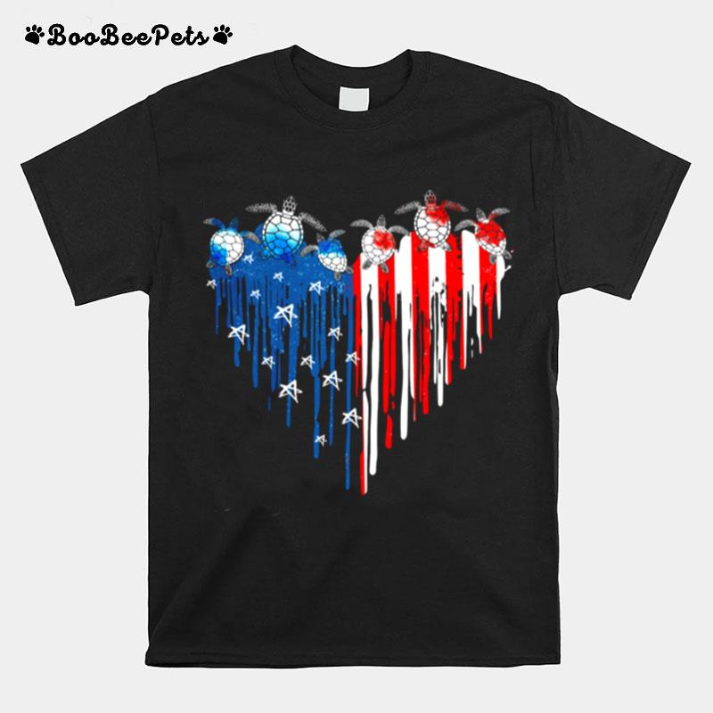 Turtle Heart American Flag 4Th Of July T-Shirt