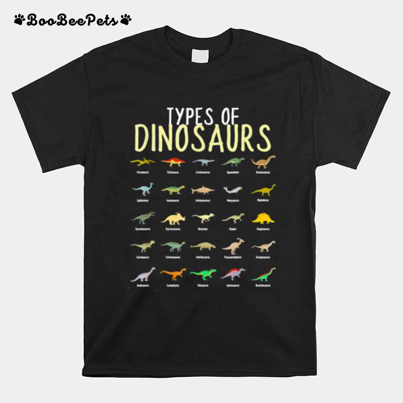 Types Of Dinosaurs I Dinos Boys Girls Trex T-Shirt