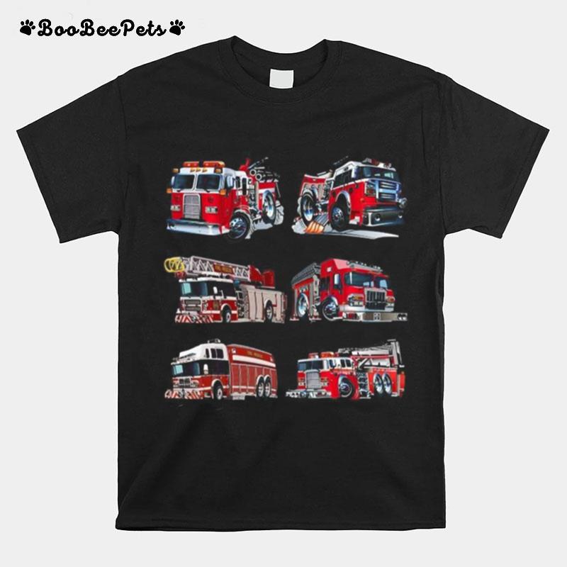 Types Of Fire Truck Boy Toddler Kids Firefighter Xmas T-Shirt