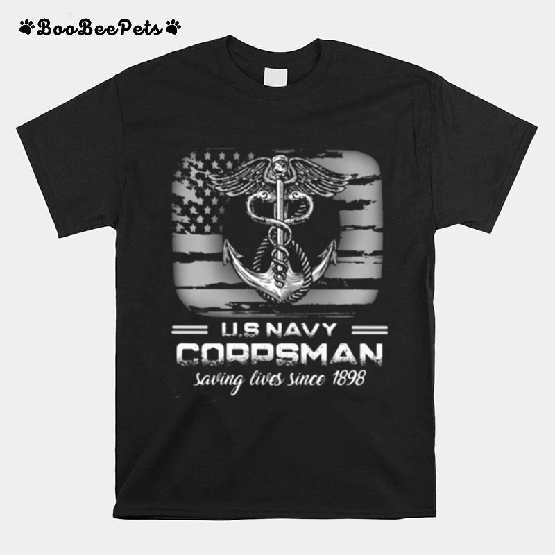 U.S. Navy Corpsman Saving Lives Since 1898 American Flag T-Shirt