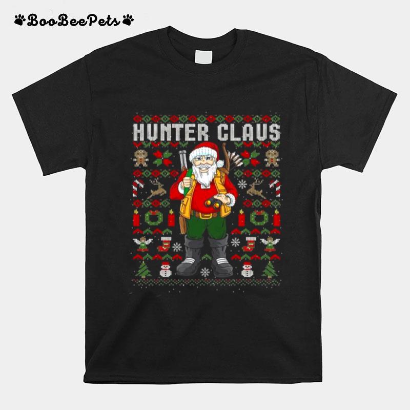 Ugly Christmas Hunter Hunting Forest Santa Claus T-Shirt
