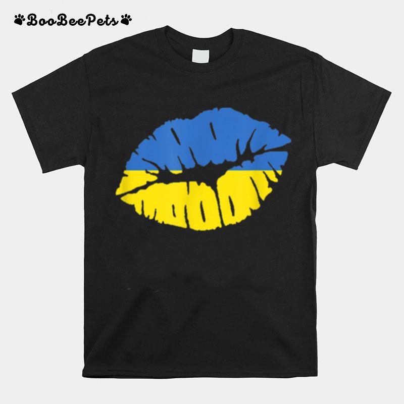 Ukraine Flag Lip Kiss Kissing Mouth For Ukrainians T-Shirt