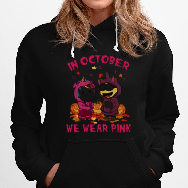 Unicorn And Minions Pumpkin In October We Wear Pink Halloween Hoodie