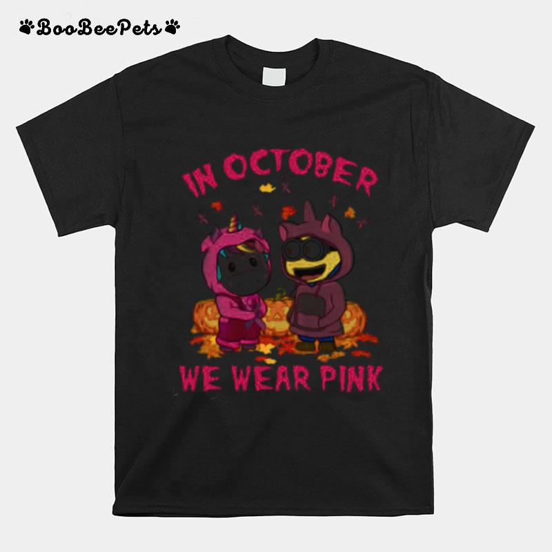 Unicorn And Minions Pumpkin In October We Wear Pink Halloween T-Shirt