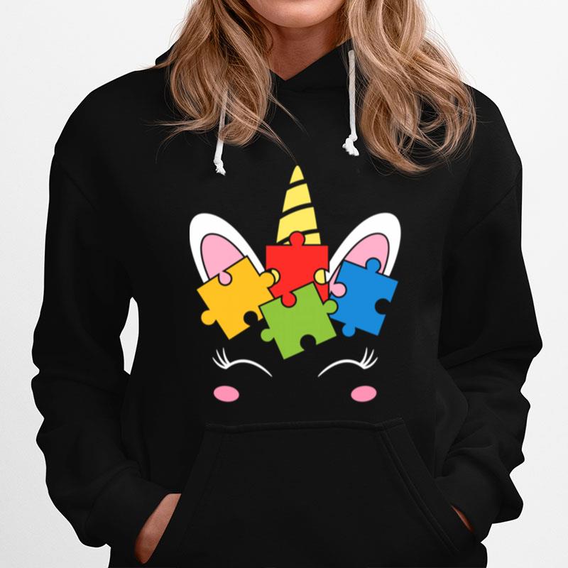 Unicorn Autism Awareness Puzzle Pieces Girls Hoodie