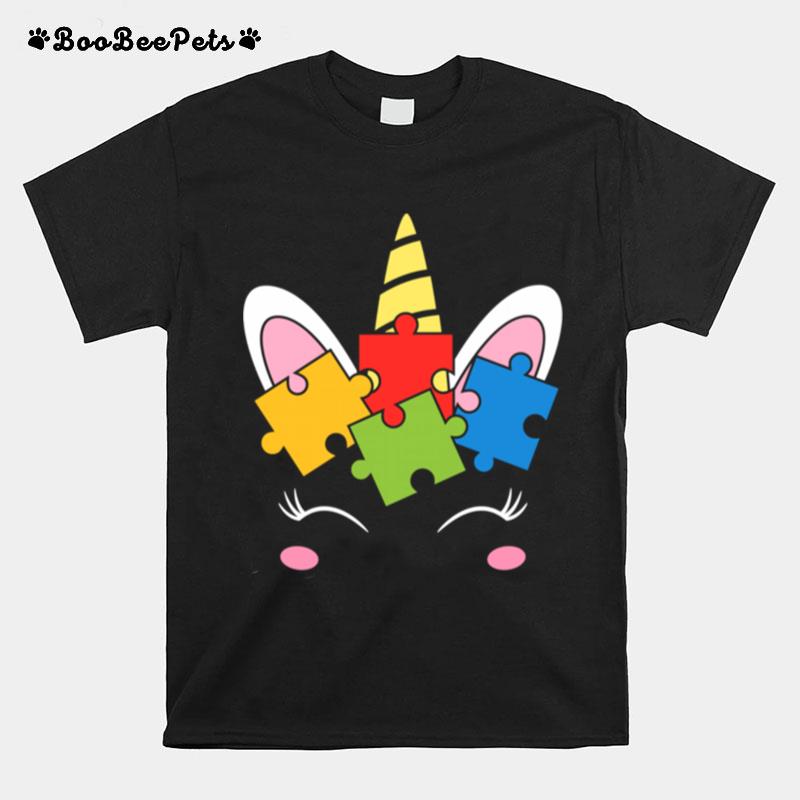 Unicorn Autism Awareness Puzzle Pieces Girls T-Shirt