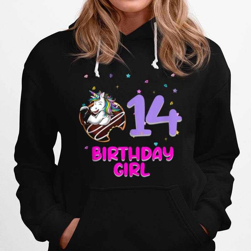 Unicorn Donut 14Th Birthday Girl Love 14 Years Old Hoodie