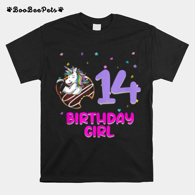 Unicorn Donut 14Th Birthday Girl Love 14 Years Old T-Shirt