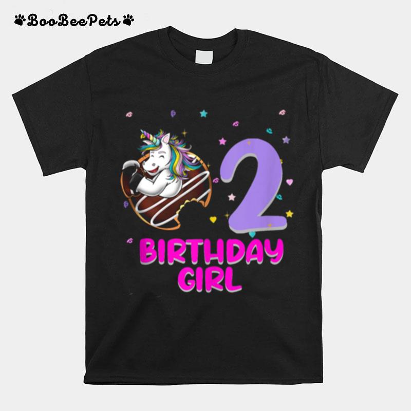 Unicorn Donut 2Nd Birthday Girl Love 2 Years Old T-Shirt