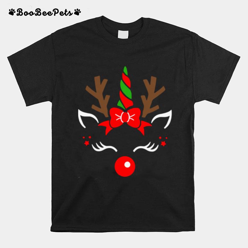 Unicorn Face Reindeer Antlers Christmas Funny Pet Kids Gifts T-Shirt