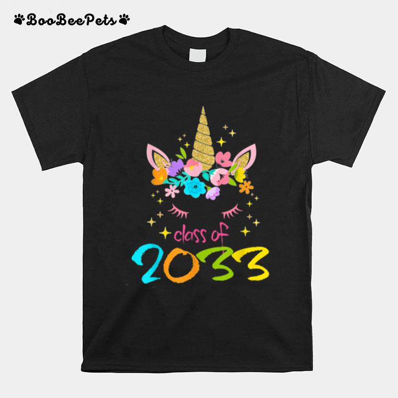 Unicorn First Day Of School Class Of 2033 Grow With Me T-Shirt