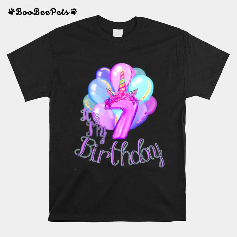 Unicorn Party Cute Seventh Birthday T-Shirt