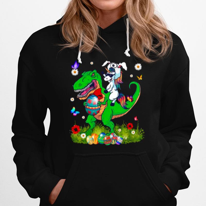 Unicorn Riding Dinosaur Happy Easterawr Eggs Hoodie