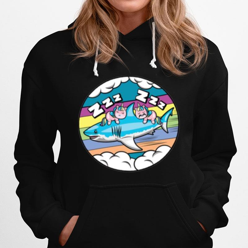 Unicorn Riding Shark Funny Unicorns Sleeping On Shark Hoodie